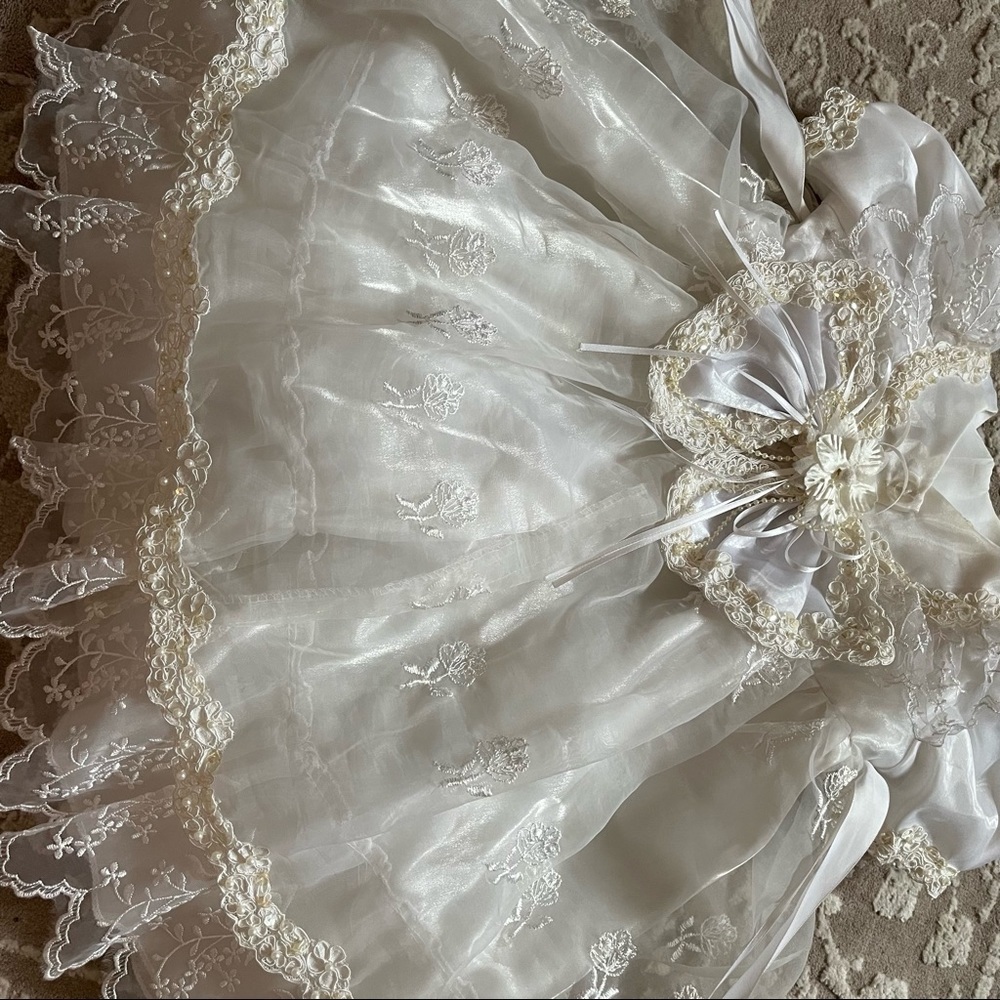 vintage baby girls white christening baptism dress with cap sleeves - Picture 9 of 11